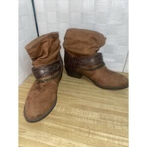 Bongo Brown Faux Suede Brass Hardware Ankle Western Baja Boots Size 9